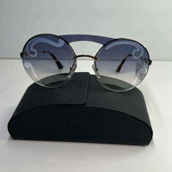 New Authentic Prada Gray and Gold Geometric Sunglasses main image 11